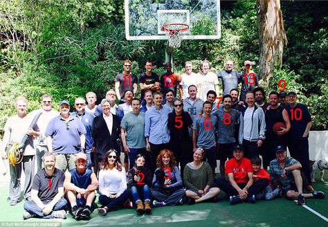 Friends of Gary Shandling gathered to play one last basketball game in his memory: 1: Judd Apatow, 2: Nancy Pimental, 3:Kathy Griffin, 4: Kevin Nealon and son, 5: Richard Lewis, 6: Breckin Meyer, 7: Ben Schwartz, 8: Jesse Bradford, 9: Bill Maher, 10: Jeffrey Tambor, 11: Ryan Phillippe, 12: Suli McCullough, 13: Sarah Silverman Jesse Bradford, Kevin Nealon, Garry Shandling, Richard Lewis, Ben Schwartz, Ryan Phillippe, Judd Apatow, Sarah Silverman, Kathy Griffin