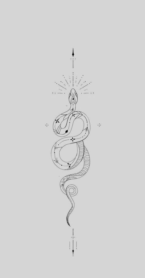 Simple Tattoos For Forearm, Ornamental Snake Tattoo Design, Serpent Back Tattoo, Fine Line Tattoo Sternum, Ornamental Snake Tattoo, Snake Line Tattoo, Celestial Snake Tattoo, Sternum Snake Tattoo, Pretty Snake Tattoo