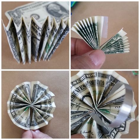 Accordion fold money flower Candy Lei Tutorial, Graduation Leis Diy Ribbons, Candy Leis, Money Lei Diy, Lei Graduation, Graduation Leis Diy, Money Necklace, Origami Money, Graduation Money Lei