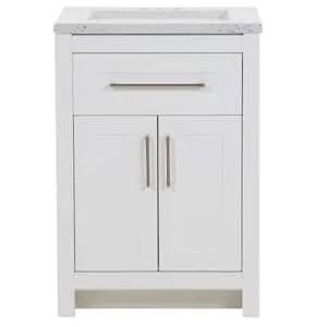 24" X 19" white bathroom vanity and sink with drawers - Brave Search Concrete Repair Products, Small Bathroom Cabinets, Satin Nickel Cabinet Hardware, Engineered Stone Countertops, Silver Ash, Composite Sink, Laminate Furniture, Cultured Marble Vanity Top, Satin Nickel Hardware