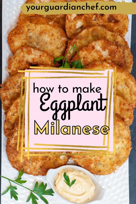 The Vegetarian Eggplant Milanese recipe is a delightful and easy Italian dish, perfect for a variety of meals. It's a healthy option for vegetable side dishes and works well with different diets, including vegan and vegetarian. This recipe, featuring eggplant, is great for kids and can be served as a side for BBQs, cookouts, and as part of a Sunday family dinner. It's also suitable for holiday side dishes, offering a simple yet hearty option for any meal. Eggplant Recipes No Tomato, Vegetarian Eggplant Parmesan, Eggplant Melanzane Recipe, Recipes Using Fresh Eggplant, Tiny Eggplant Recipes, Eggplant Main Dish Recipes, Dairy Free Eggplant Recipes, Baby Eggplant Recipes Simple, Rosa Bianca Eggplant Recipes