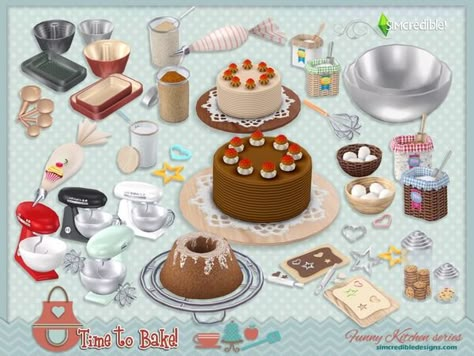 sims 4 cc // custom content clutter decor // the sims resource // SIMcredible!'s Funny kitchen series - Time to bake The Sims 4 Cc Food Decor, Sims 4 Baking Cc, Sims 4 Cc Kitchen Set, The Sims 4 Pack, Los Sims 4 Mods, Sims 4 Kitchen, Die Sims 4, Sims 4 Clutter, Sims 4 Bedroom