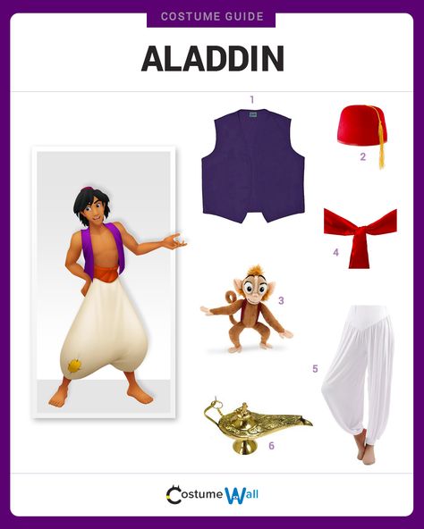 Dress Like Aladdin from the Disney movie. See additional costumes and cosplays of Aladdin. Aladdin Costume Kids, Jafar Costume, Aladdin Costume, Costume Guide, Toy Story Costumes, Turtle Costumes, Greek Goddess Costume, Goddess Costume, Cowgirl Costume