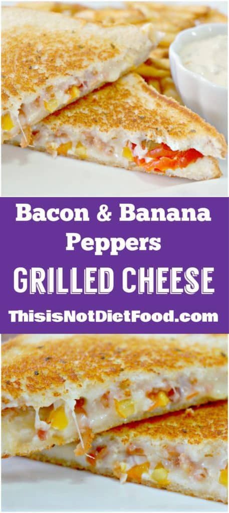 Bacon & Banana Peppers Grilled Cheese. Grilled cheese sandwich with a kick. Banana Pepper Recipes, Grilled Cheese With Bacon, Recipes With Banana Peppers, Grilled Sandwiches, Luncheon Ideas, Healty Dinner, Recipe Lunch, Banana Peppers, Queso Fundido