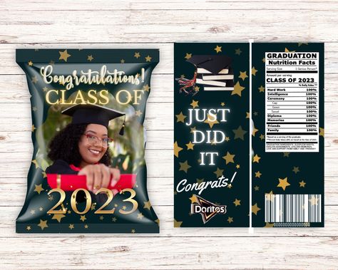 Graduation Chip Bag Ideas, Graduation Chip Bags, Bags Ideas, Diy Party Favors, Graduation Year, Personalized Party Favors, Name Photo, Graduation Celebration, Chip Bags