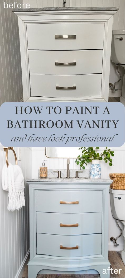 Learn how easy it is to give a bathroom vanity a makeover with the right type of paint! Painting Bathroom Vanity, Old Bathroom Vanity, Painted Vanities, Mens Bathroom Decor, Best Paint For Kitchen, Half Bathroom Decor, Type Of Paint, Old Vanity, Cabinets Makeover