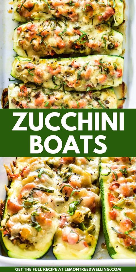 These Cheese Stuffed Zucchini Boats combine sautéed veggies with ricotta, mozzarella, and Parmesan cheeses in a delicious low-carb meal the whole family will love! Mozzarella Stuffed Zucchini, Stuffed Zucchini Boats With Ricotta, Spinach Mushroom Ricotta Zucchini Boats, Cheese Boat Recipe, Cheese Zucchini Boats, Veggie Zucchini Boats, Cheese Stuffed Zucchini, Boat Recipes, Stuffed Veggies