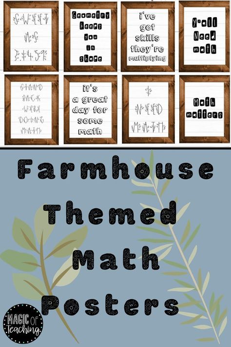 Farmhouse Classroom Decor for Math class. These math posters create a fun, yet calming environment in your math classroom! Class Board Decoration, Class Door Decorations, Math Classroom Decor, Math Classroom Posters, Farmhouse Classroom Decor, Math Posters, Calming Environment, Farmhouse Classroom, Math Classroom Decorations