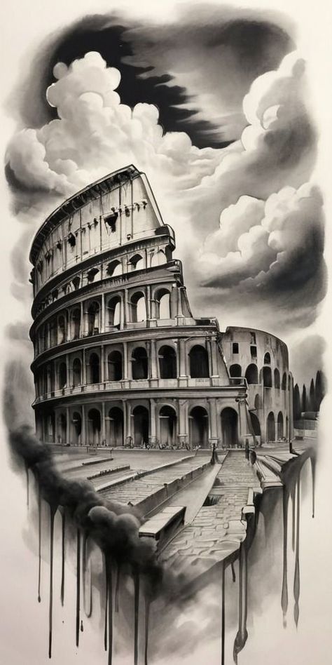 Rome Coliseum Tattoo, Coliseum Tattoo Design, Collesium Roma, Colleseum Rome Tattoo, Greek Colosseum, Colosseum Tattoo Design, Roman Colosseum Tattoo, Coliseum Tattoo, Roman Tattoo Design