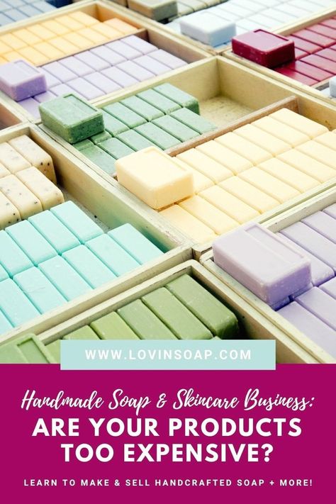 Handmade Soap & Skincare Business: Are your products too expensive? Probably not! The artisan soap & skin care startup companies that set their branding tone through cost comparison many times end up losing in the end. Many want to strike the “affordability” chord, which is a nice thought, but needs to be carefully reckoned by knowing the true cost of the products they sell. There is a big difference between selling your cost vs selling your value. Head to the blog! Soap Branding, Soap Skincare, Skincare Business, Cold Process Soap Recipes, Swirl Soap, Charcoal Soap, Your Value, Oil Storage, Shea Butter Soap