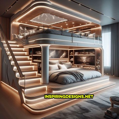 These Epic Luxury Bunk Beds Offer a Stairway to Heavenly Design and Comfort – Inspiring Designs Space Saving Bunk Bed Ideas, Amazing Bunk Beds, Luxury Bunk Beds, Architectural Bedroom, Luxury Bunk Bed, Futuristic Rooms, Heavenly Design, Amazing Beds, Unique Bunk Beds