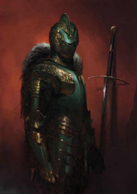 Green Knight, Fantasy Concept, Dnd Miniatures, Knight Art, Knight Armor, Medieval Armor, Fantasy Armor, Art Characters, Fantasy Concept Art