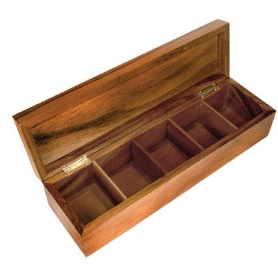 Fox Run Craftsmen Gourmet Townhouse Tea Box Size: 3.75" H x 14.75" W x 4.38" D Wood Tea Box, Butcher Block Oil, Wooden Tea Box, Tea Sampler, Tea Storage, Tea Box, Box Dimensions, Hinged Lid, Timeless Treasures