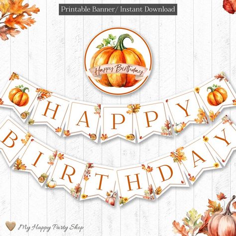 Fall Banner Printable, Welcome Baby Banner, Happy Birthday Banner Printable, Printable Birthday Banner, Happy Friendsgiving, Fall Flags, Pumpkin First Birthday, Thanksgiving Banner, Banner Printable