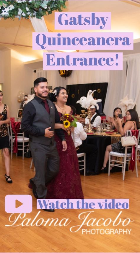 Watch this Quinceanera entrance, starting with a red carpet experience and walking into Silverado Hall while her family and friends are clapping and cheering for her. San Diego Quinceanera, Quinceanera Photography, Paloma Jacobo Photography Quinceanera Grand Entrance Ideas, Quinceanera Entrance Ideas, Quince Grand Entrance, Quinceanera Entrance Sign, Quinceanera Entrance, Quinceanera Entrance Photo, Theme Quinceanera, Quinceanera Photography, Gatsby Theme