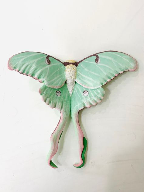 Clay Luna Moth, Moth Clay Art, Ceramic Insects, Clay Bugs, Clay Moth, Ceramic Bug, Moth Decor, Insect Ceramics, Polymer Clay Moth