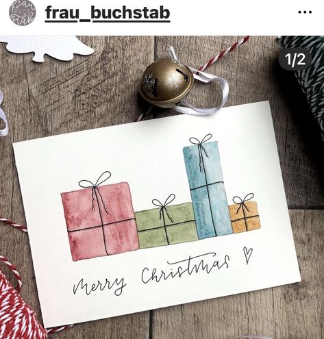 Watercolor Christmas Cards Diy, Christmas Cards Drawing, Painted Christmas Cards, Cute Christmas Cards, Christmas Card Art, 카드 디자인, Watercolor Christmas Cards, Christmas Card Crafts, Paint Cards