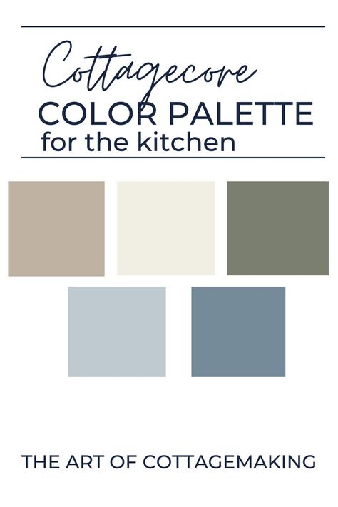 Cottage colors are shown in a palette for kitchen inspiration. Kitchen Color Pallet, Cottagecore Color Palette, Cottage Color Palette, Cottage Core Interior, Cottage Core Kitchen, Kitchen Color Palettes, Modern Cottagecore, Cottagecore Living, Cottagecore Kitchen