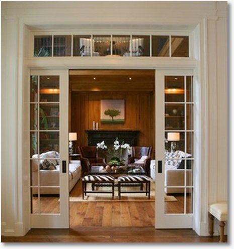 french pocket doors with transom window above French Pocket Doors, Glass Pocket Doors, Architecture Renovation, Transom Window, Transom Windows, 아파트 인테리어, Open Door, French Doors Interior, Furniture Bedroom