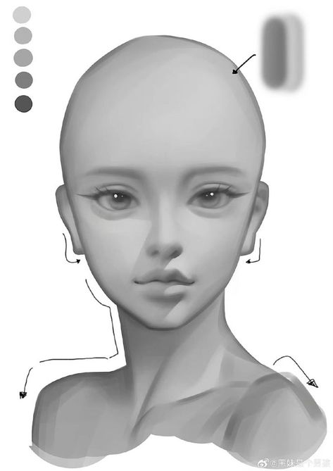 Smiling Eyes Reference, Digital Skin Tutorial, Semi Realistic Hair Tutorial, How To Render Face, Realistic Art Reference, How To Draw Pupils, Semi Realistic Drawing Digital, Face Shading Reference, How To Draw Realistic Faces