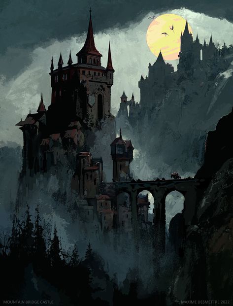 Dark Concept Art, Dark Fantasy Wallpaper, Vampire Castle, Hyrule Castle, Fantasy Realm, Fantasy Wallpaper, Castle Painting, Dark Castle, Gothic Castle