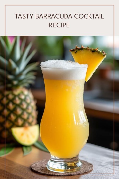 Looking for a refreshing cocktail to enjoy at your next tropical gathering? Check out this fun Barracuda cocktail recipe! Bursting with sweet pineapple and zesty lime, this drink is perfect for summer vibes. The mood is further lifted by Caribbean rum and a touch of Galliano for that unique kick. It's easy to make and guaranteed to impress your friends. Whether you're hosting a garden party or just chilling on your patio, the Barracuda will transport you to sunny shores with every sip. Try this delightful rum punch today! Bahama Mama Cocktail, Rum Punch Cocktail, Easy Cocktail Recipe, Vodka Punch, Sangria Cocktail, White Wine Sangria, Punch Cocktails, Rum Cocktail Recipes, Easy Cocktail