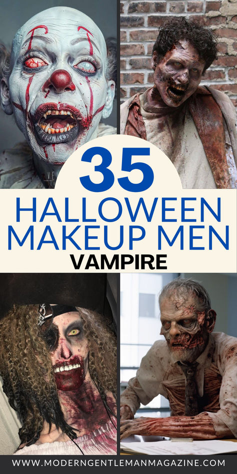 Explore 35 spooktacular Halloween makeup looks to inspire your costume this year! From eerie skull designs to glamorous vampires and mystical creatures, these makeup ideas will take your Halloween look to the next level. Get ready to slay the spooky season with these creative and hauntingly beautiful makeup looks! #HalloweenMakeup #CostumeIdeas #SpookySeason Undead Makeup Halloween, Halloween Zombie Makeup Men, Makeup Looks For Men, Halloween Makeup Looks For Men, Undead Makeup, Halloween Makeup Men, Undead Creature, Beautiful Makeup Looks, Embrace Your Dark Side