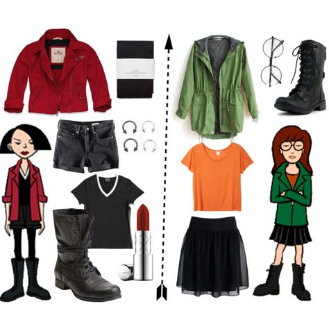 "Daria & Jane" by itneverends96 on Polyvore Daria Outfit, Daria Costume, Daria Cosplay, 90s Halloween Costumes, Outfit Grunge, 90s Costume, 90s Halloween, Cartoon Costumes, Casual Cosplay