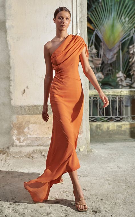 Women's Andres Otalora Resort 2025 Collection | Moda Operandi Resort 2025 Fashion Trends, 2024 Resort Wear, Orange One Shoulder Dress, Ideas Casamiento, Fashion 2025, Resort 2025, Moana 2, Monochromatic Fashion, Dress Code Wedding