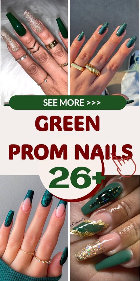 Teal Green Nail Designs, Green Nail Acrylic, Green Bay Packers Nails, Green Prom Nails, Packer Nails, Khaki Nails, Coral Pink Nails, Shape Your Nails, Classy Almond Nails