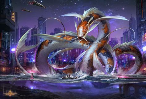 ArtStation - Emperor Koi, Fajareka Setiawan Karp Koi, Koi Dragon, 19 August, Creature Artwork, Mythical Animal, Fantasy Beasts, Monster Concept Art, Fantasy Monster, Fantasy Creatures Art