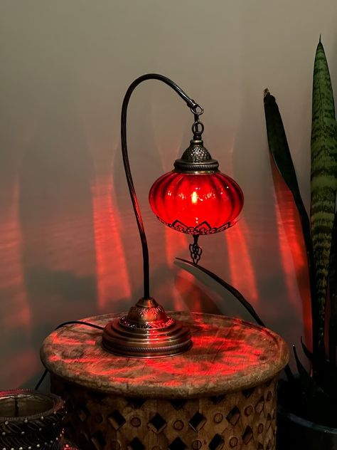 6 Variation Swan Neck Turkish Moroccon Lamps Oriental Lamps - Etsy Bedroom Side Lamps, Mosaic Lights, Interesting Aesthetic, Mosaic Lamps, Red Mosaic, Turkish Mosaic Lamp, Romantic Ambiance, Traditional Table Lamps, Red Lamp