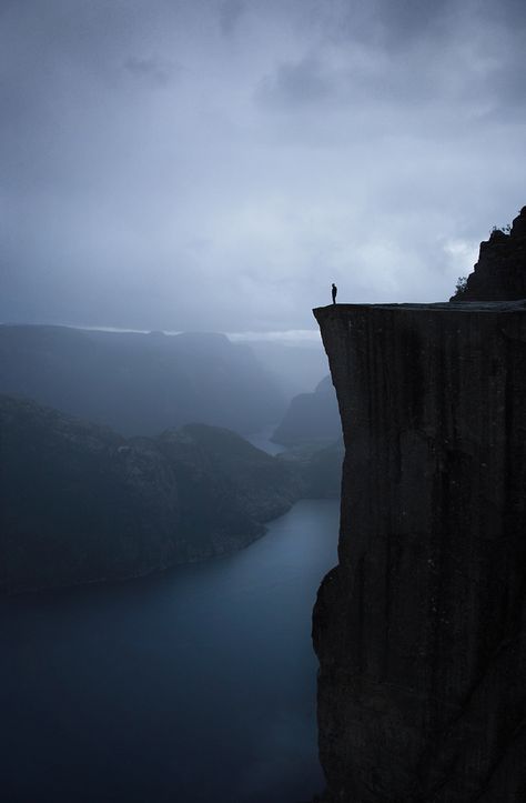 Pulpit Rock, Norway by Stephen Crutchfield Edge Of A Cliff, Dark Photography, 판타지 아트, Nature Aesthetic, Dark Wallpaper, Fantasy Landscape, Scenery Wallpaper, On The Edge, The Edge