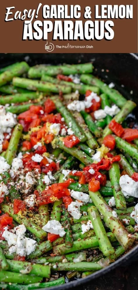 Asparagus And Peppers Recipes, Aspagarus Recipe, Mediterranean Diet Recipes Asparagus, Mediterranean Asparagus Recipe, Side Dishes For Fish Dinner Healthy, Mediterranean Diet Side Dish Recipes, Mediterranean Sides Dishes, Fish Dinner Ideas Sides, Mediterranean Side Dish Recipes