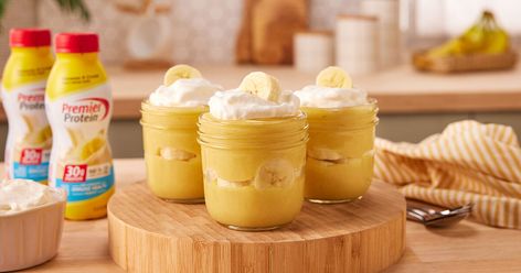 Protein Pudding Recipe, Banana Shake Recipe, Protein Puddings, Protein Eggs, Protein Drink Recipes, Banana Protein Shake, Protein Options, Premier Protein Shakes, Banana Cream Pudding