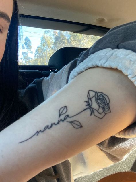 Passing Of Loved One Tattoo, Grandma Rose Tattoo, Tattoos To Get For Passed Loved Ones, Grandparents Name Tattoo Ideas, Past Love One Tattoo, Small In Memory Tattoos Dads, Tatoos To Get For Your Grandma, Tattoo Of Passed Loved One, Tattoos To Get With Your Grandma