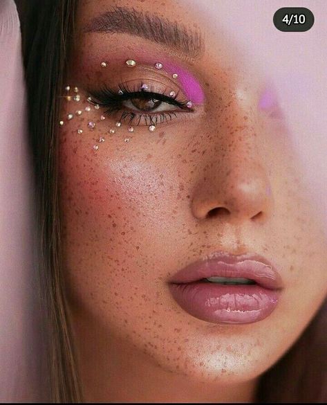 #fashion #cosmetics #ideas #makeup #style #beautiful #modern #style #beauty #glitter #arrows Rhinestone Makeup, Glazed Donut, Rave Makeup, Eye Makeup Designs, Makeup Eye Looks, Creative Makeup Looks, Pink Eyeshadow, Festival Makeup, Glitter Makeup