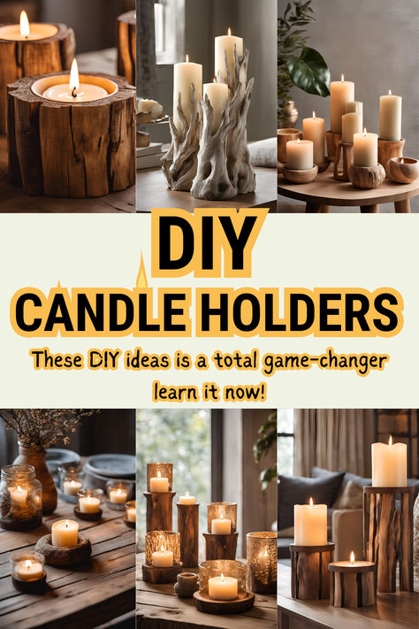 Candle Holders That Will Transform Your Home Into a Cozy Haven! The perfect decor tips are just a tap away—check them out! Candle Holder Design Ideas, Pillar Candle Holders Decor Ideas, Diy Wooden Candle Holders, Candle Centerpieces For Home, Diy Candle Holders Ideas, Candle Holders Decor Ideas, Manners Chart, Chunky Candle Holders, Candle Holder Ideas