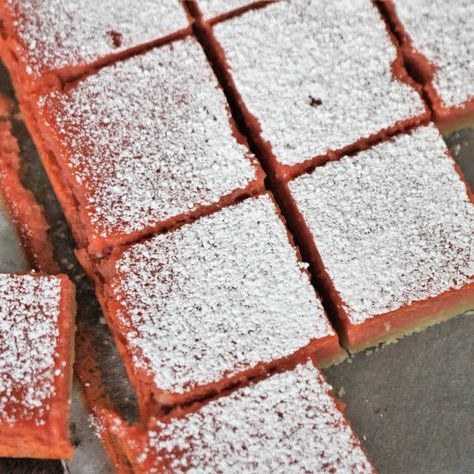 Guava Bars with Butter, Salt, Cold Water, Lime, Salt, Flour, Butter, Powdered Sugar, Salt, Cold Water, Eggs, Milk, Flour, Sugar, Guava, Lime, Salt. Guava Bars Recipes, Japanese Baking, Guava Recipes, Lemon Bars Recipe, Restaurant Week, Lemon Bars, Food Group, Brownie Bar, Candy Cookies