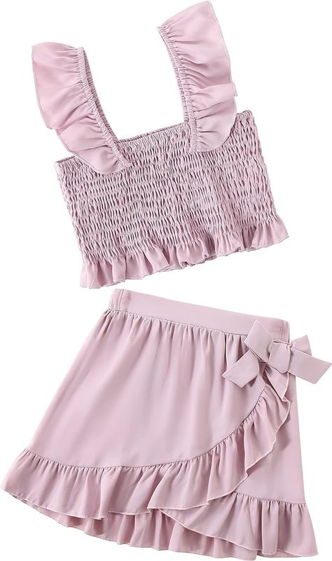 Amazon.com: CARETOO Girl's 2 Piece Outfit Sleeveless Tops+ Ruffle Bow Skirt Sets Toddler To Big Girls Kid Clothes Set 4-14 Years Old (New White,6-7 Years): Clothing, Shoes & Jewelry Willow Outfits, Ella Jane, Jean Skirt Fashion, Old Outfits, Bow Skirt, Summer Outfits Kids, Cute Dress Outfits, 2 Piece Outfit, Kid Clothes