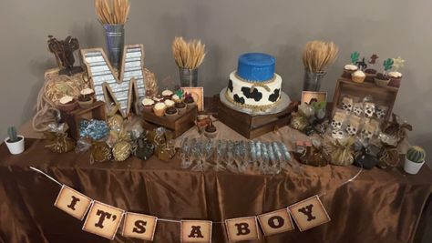 First Rodeo Treat Table, Rodeo Baby Shower Ideas, Baby Shower Western Theme, Cowboy Party Food, Cowboy Baby Shower Theme, Rodeo Baby Shower, Cow Baby Shower Theme, Rodeo Baby, 1st Rodeo