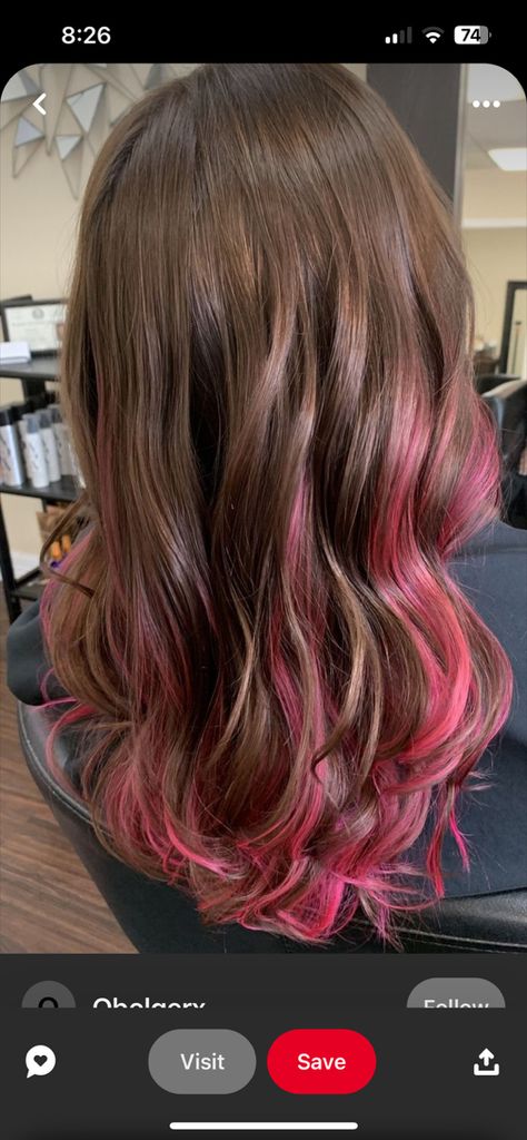 Brown Hair With Pink Highlights, Underdye Hair, Pink Hair Highlights, Ash Balayage, Light Brunette, Pink Hair Dye, Colored Hair Tips, Pink Highlights, Colored Highlights