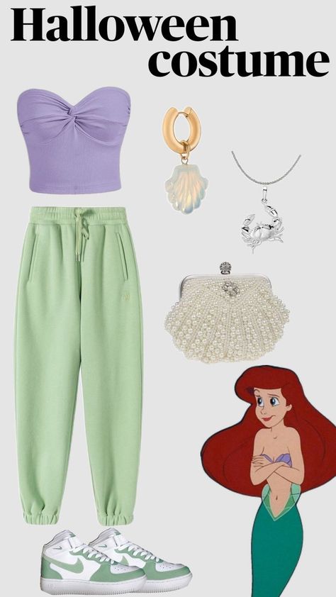 College Ariel Costume, The Little Mermaid Costume Women, Easy Ariel Costume, Arial Costume, Diy Ariel Costume, Ariel Outfit Ideas, Ariel Costume Diy, Uma Costume, Sebastian Costume