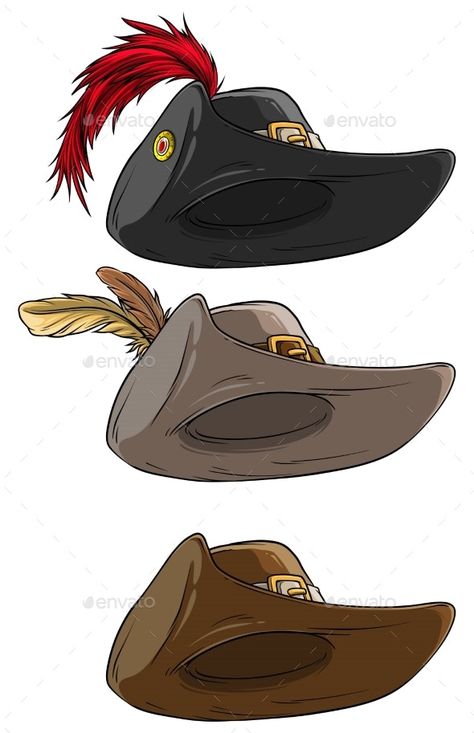 Feather Hat Drawing, Hat With Feather Drawing, Musketeer Hat Drawing, Pirate Hat Drawing, Musketeer Art, Drawing Pirate, Cavalier Hat, Musketeer Hat, Hat Reference