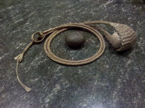 Hemp replica of an ancient Egyptian sling excavated in Kahun. Created by and given to me by user "Hubert" on Slinging.org Balearic Sling, Shepherd Sling, Shepherds Sling, Shepherd's Sling, Primitive Technology, Primitive Survival, David And Goliath, Survival Shelter, Old Tools