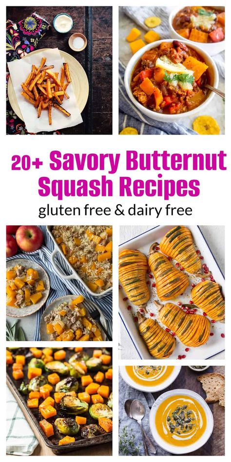 Savory Butternut Squash Recipes - Craving a cozy and comforting meal? Discover delicious and easy savory butternut squash recipes! From hearty soups like Roasted Butternut Squash and Cauliflower Soup to flavorful sides like Beet and Butternut Squash Quinoa Bowl, these gluten-free and dairy-free dishes are perfect for any occasion. #buttersquash #recipes #vegan #vegetarian #glutenfree #dairyfree Butternut Squash Meals Dinners, Butternut Squash Paleo Recipes, Butternut Squash Whole 30, Cauliflower Squash Soup, Butternut Squash Recipes Dairy Free, Butternut Squash Vegetarian Recipes, Squash Recipes Easy, Hubbard Squash Recipes, Butternut Squash And Cauliflower