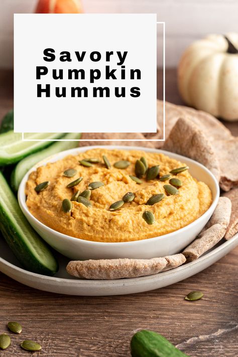 Savory Pumpkin Hummus brings a burst of pumpkin flavor to a traditional hummus recipe. It's smooth and creamy, while still being completely oil-free! #best #plantbased #recipes #bestplantbasedrecipes #plantbasedmealseasy #easy #meals #diet #recipes #plantbaseddietrecipes #veganrecipesdinnerplantbased #veganrecipes #plantbasedmealideas #ideas #plantbasedveganrecipes #plantbasedvegan #healthy Traditional Hummus Recipe, Traditional Hummus, Pumpkin Hummus Recipe, Salt Free Recipes, Savory Pumpkin, Plant Based Recipes Dinner, Pumpkin Hummus, Vegan Dinner Recipes Easy, Plant Based Diet Recipes