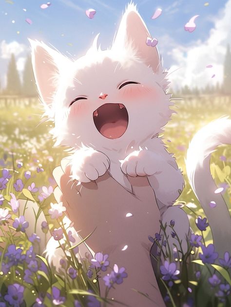 Cute Cat Animation, Cats Anime, Anime Kitten, How To Draw Anime, Anime Cats, 동화 삽화, Dreamy Artwork, Cute Kawaii Animals, Draw Anime