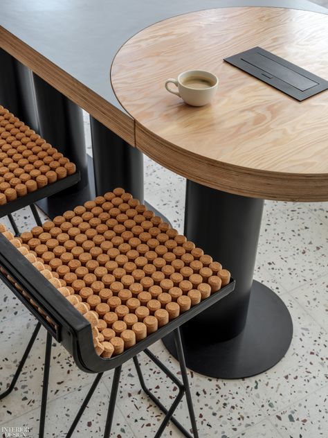 Studio Shoo’s Recipe for Moscow’s Culinary SamBeri Bakery: Just Add Plywood Plywood Interior, Communal Table, Modern Cafe, Terrazzo Flooring, Oval Table, Cafe Design, Custom Table, Furniture For Small Spaces, Modern Chairs