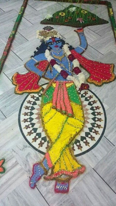 Jay Shri Krishna, Govardhan Pooja, Govardhan Puja, Travel To Thailand, Buddha Art Drawing, Rangoli Designs Latest, Simple Rangoli Designs Images, Rangoli Ideas, Watercolor Flowers Tutorial